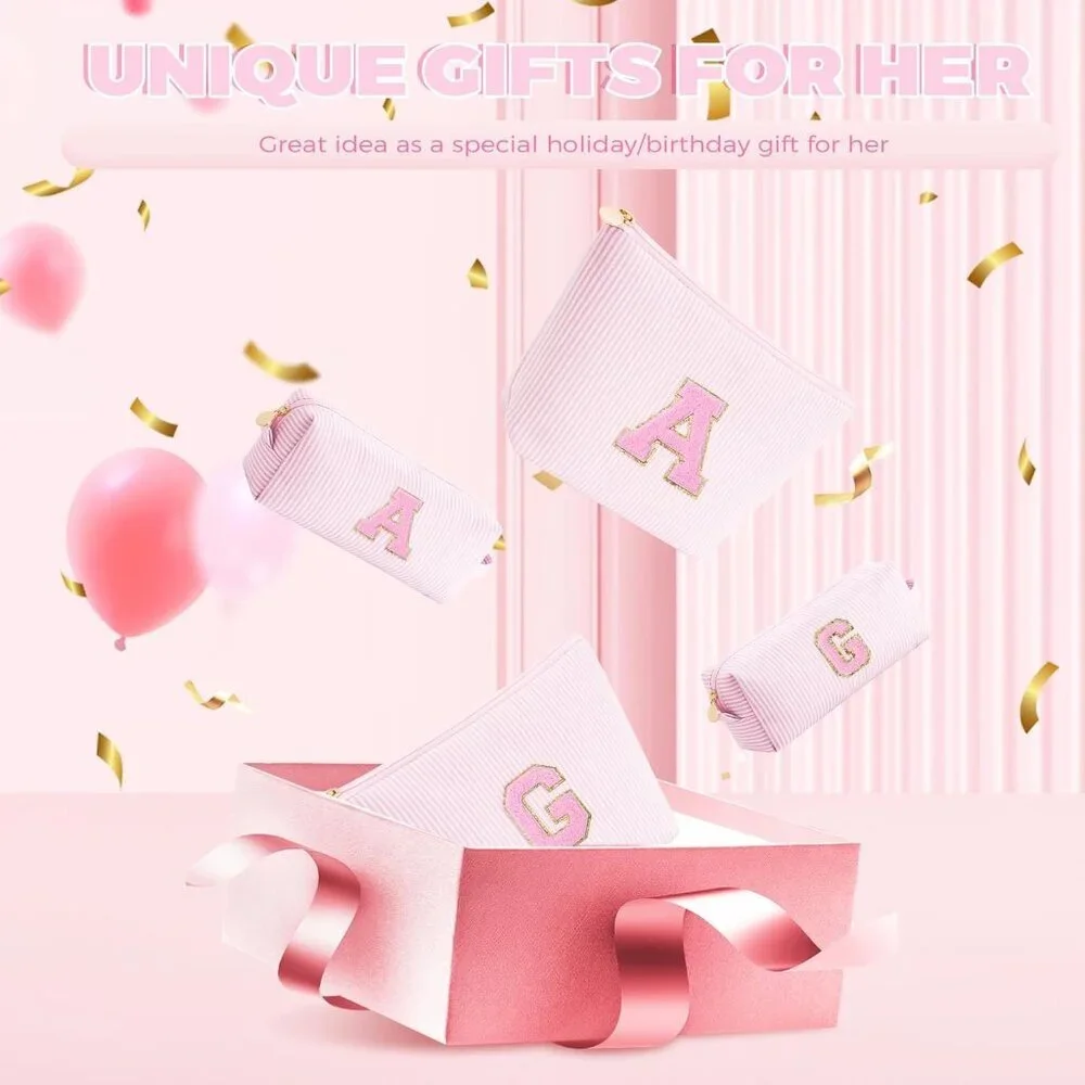 Makeup Bag Set Initials Cosmetic Bag Pink UNOPENED - Picture 6 of 7